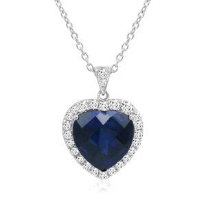 Created Sapphire Heart Of the Ocean Pendant Necklace 12ct TGW in Sterling Silver